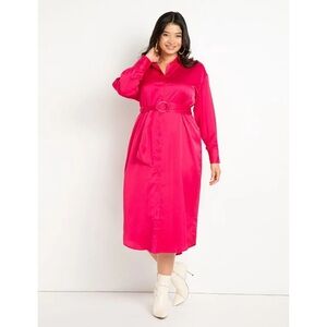 Eloquii Satin Pink Button-Up Dress